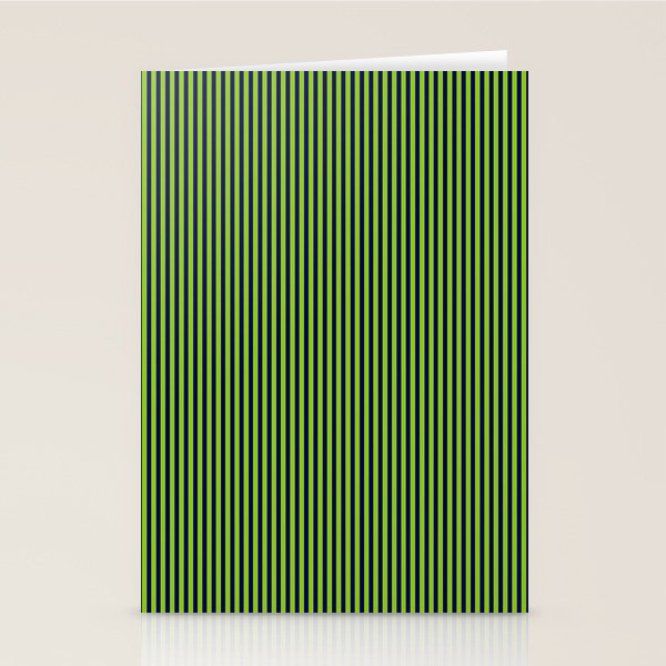 Ultra Fine Stripe Narrow Vertical Pinstripe Pattern in Lime Green and Navy Blue Stationery Card Gallery Image 1