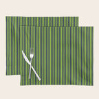 Ultra Fine Stripe Narrow Vertical Pinstripe Pattern in Lime Green and Navy Blue Placemat Gallery Image 1