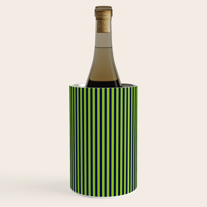 Ultra Fine Stripe Narrow Vertical Pinstripe Pattern in Lime Green and Navy Blue Wine Chiller Gallery Image 3