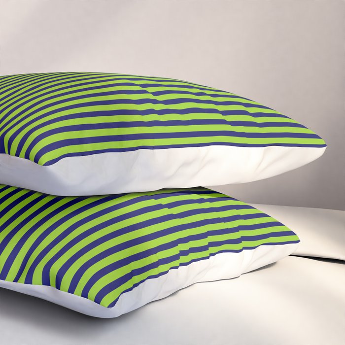 Ultra Fine Stripe Narrow Vertical Pinstripe Pattern in Lime Green and Navy Blue Pillow Sham Gallery Image 3