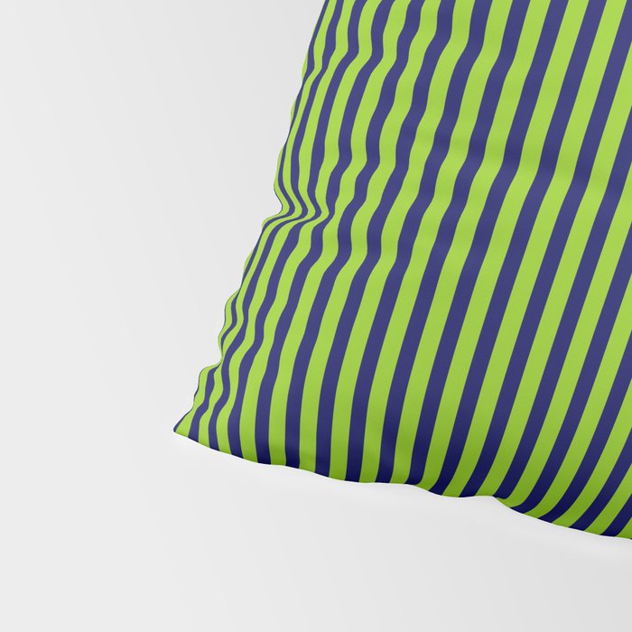 Ultra Fine Stripe Narrow Vertical Pinstripe Pattern in Lime Green and Navy Blue Pillow Sham Gallery Image 4