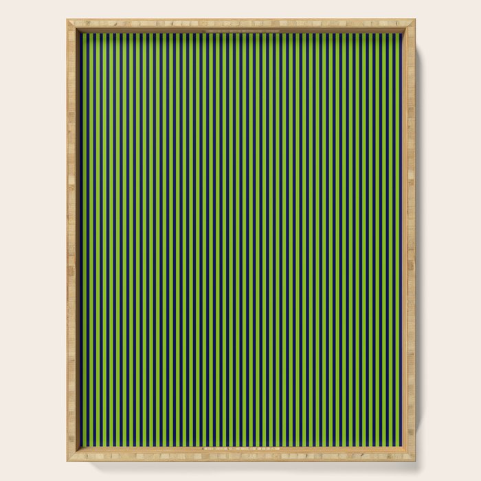 Ultra Fine Stripe Narrow Vertical Pinstripe Pattern in Lime Green and Navy Blue Serving Tray Gallery Image 1