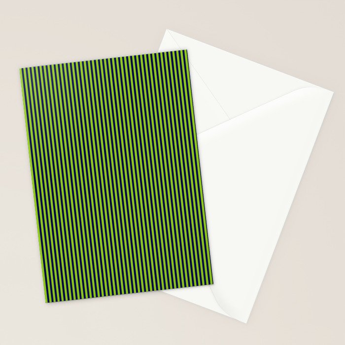 Ultra Fine Stripe Narrow Vertical Pinstripe Pattern in Lime Green and Navy Blue Stationery Card Gallery Image 2