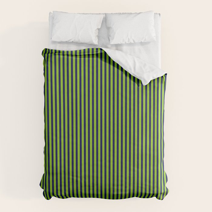 Ultra Fine Stripe Narrow Vertical Pinstripe Pattern in Lime Green and Navy Blue Duvet Cover Gallery Image 6