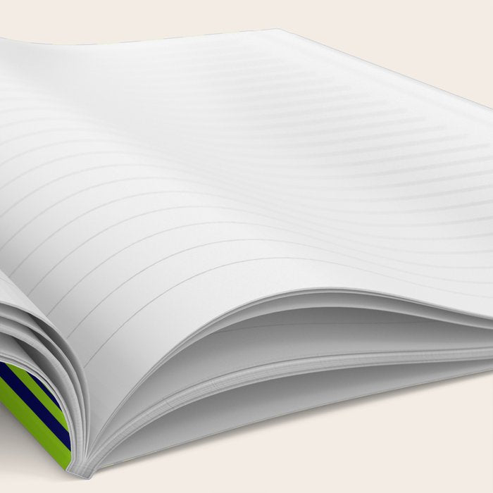 Ultra Fine Stripe Narrow Vertical Pinstripe Pattern in Lime Green and Navy Blue Notebook Gallery Image 2