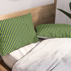 Ultra Fine Stripe Narrow Vertical Pinstripe Pattern in Lime Green and Navy Blue Pillow Sham Gallery Image 2