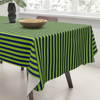 Ultra Fine Stripe Narrow Vertical Pinstripe Pattern in Lime Green and Navy Blue Tablecloth Gallery Image 3