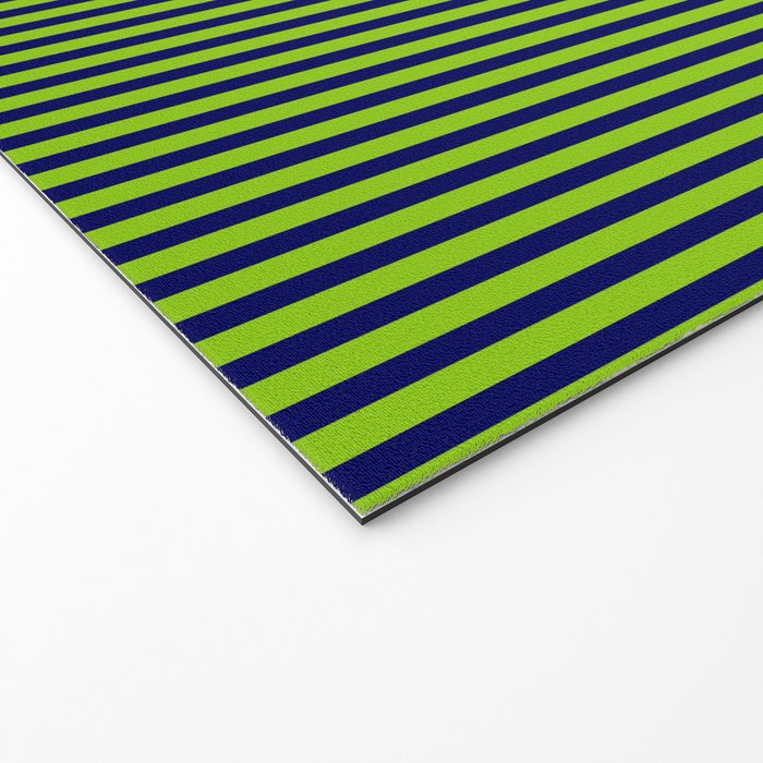 Ultra Fine Stripe Narrow Vertical Pinstripe Pattern in Lime Green and Navy Blue Welcome Mat Gallery Image 2