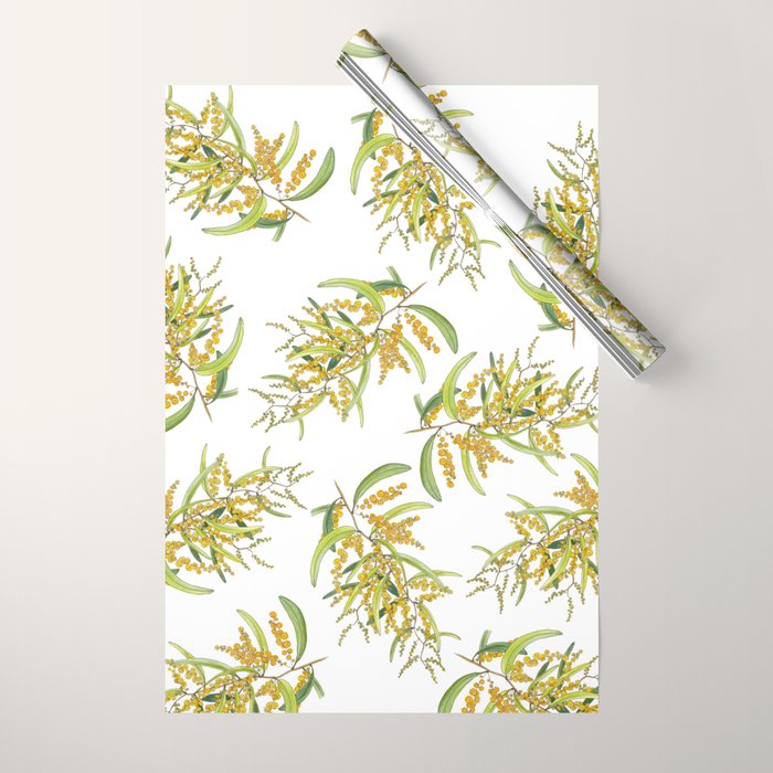 Australian Wattle Flower, Illustration Wrapping Paper Gallery Image 1