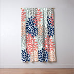 Floral Bloom Print, Living Coral, Pale Aqua Blue, Gray, Navy Window Curtain Gallery Image 3