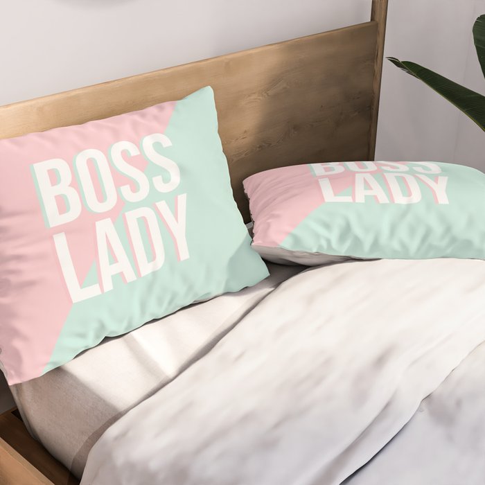Boss Lady - Pastel Pink and Aqua #bosslady #society6 #typography Pillow Sham Gallery Image 2