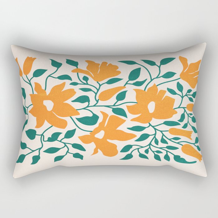 Tangerine & Pine: Matisse Flowers & Leaves Rectangular Pillow Gallery Image 2