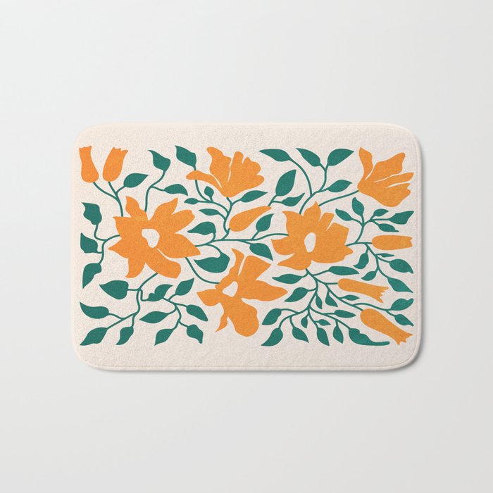 Tangerine & Pine: Matisse Flowers & Leaves Bath Mat Gallery Image 1