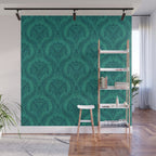 Triceratops Damask - Teal Wall Mural Gallery Image 1