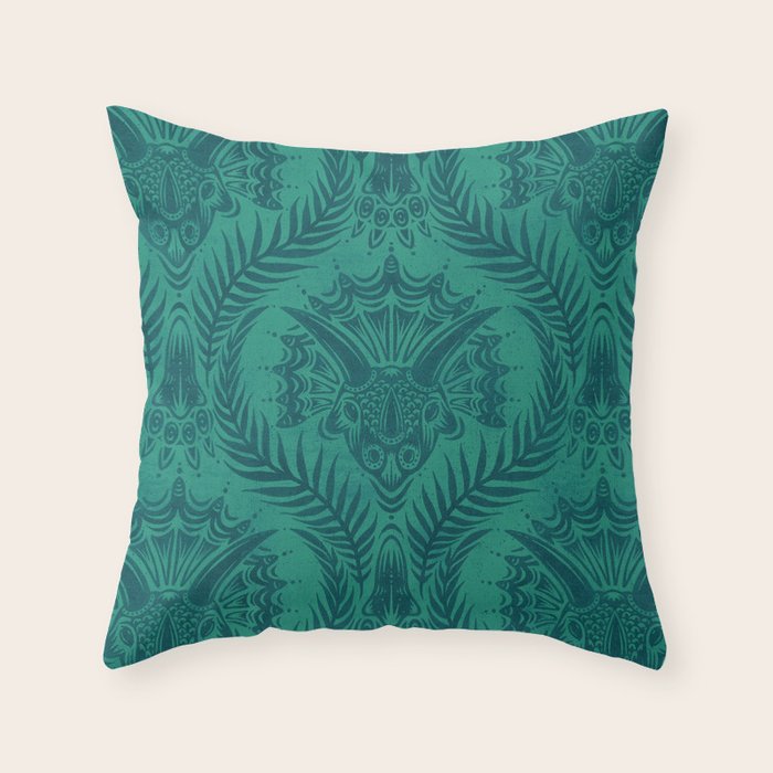 Triceratops Damask - Teal Throw Pillow Gallery Image 6