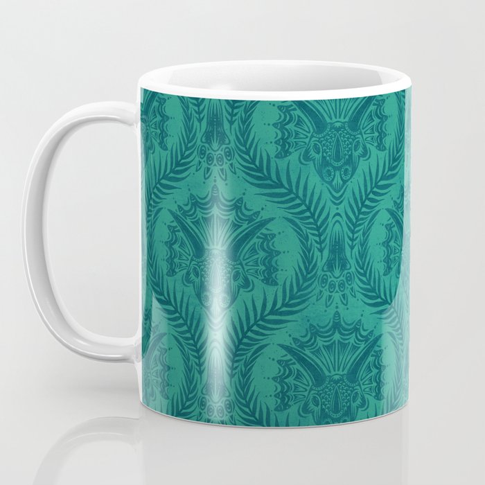 Triceratops Damask - Teal Coffee Mug Gallery Image 3