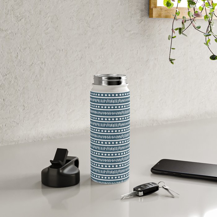 Modern Boho Mudcloth . Ocean Blue Water Bottle Gallery Image 4