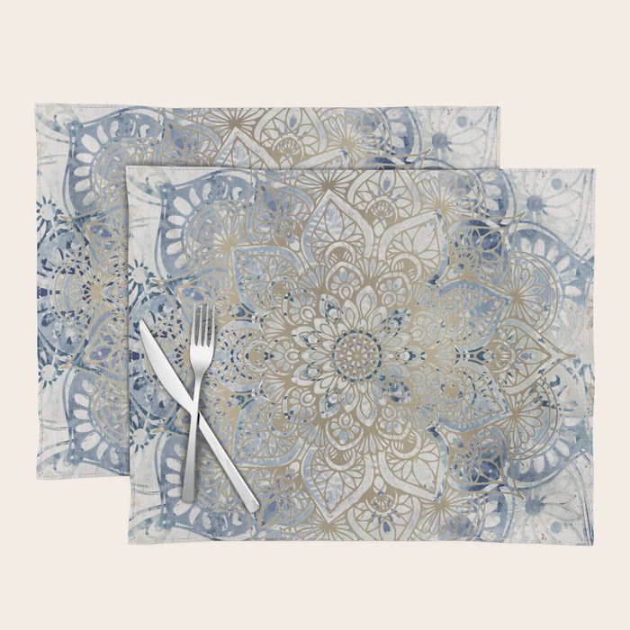 Yoga, Mandala, Blue and Gold Placemat Gallery Image 1