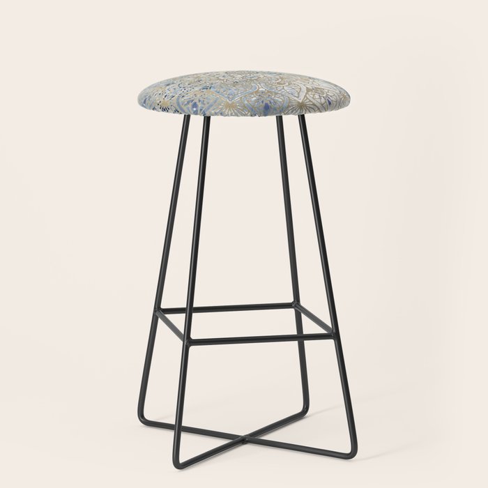 Yoga, Mandala, Blue and Gold Stool Gallery Image 1