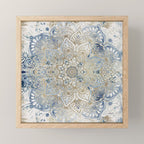 Yoga, Mandala, Blue and Gold Mini Art Print Gallery Image 1