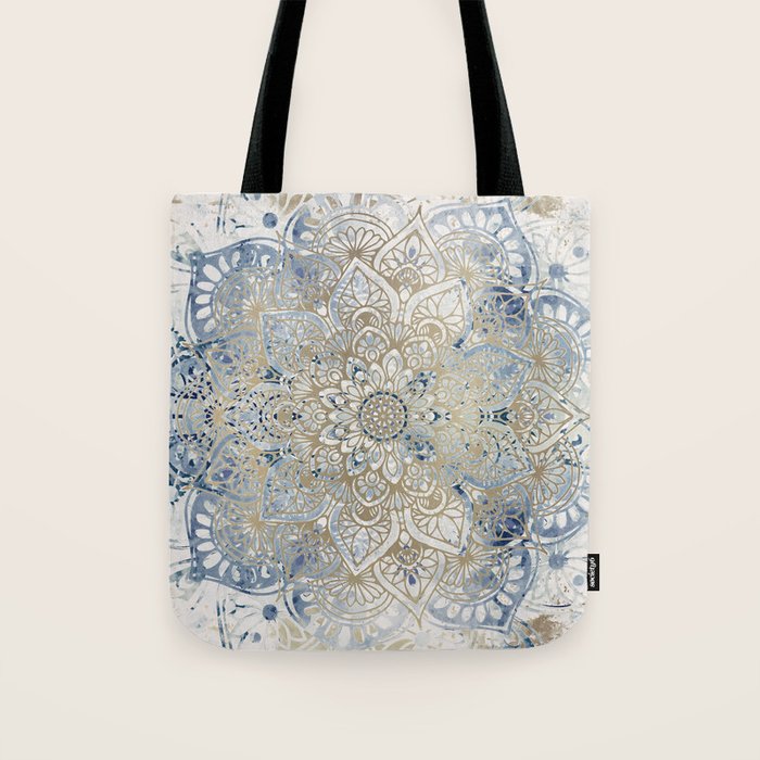 Yoga, Mandala, Blue and Gold Tote Bag Gallery Image 1