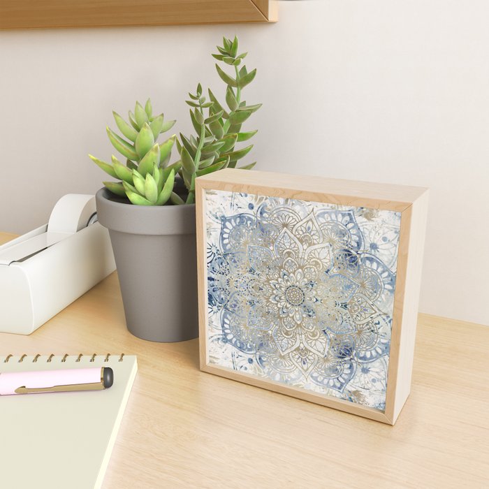 Yoga, Mandala, Blue and Gold Mini Art Print Gallery Image 2