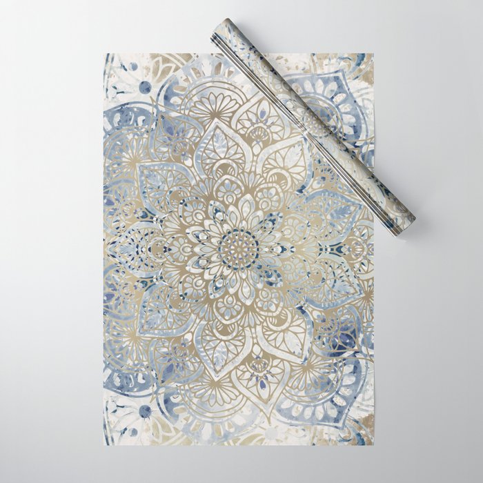 Yoga, Mandala, Blue and Gold Wrapping Paper Gallery Image 1