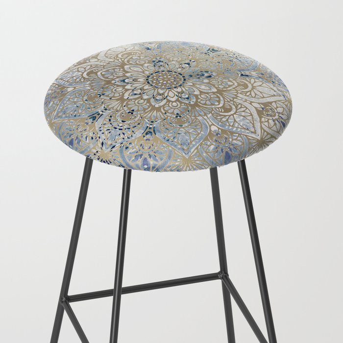 Yoga, Mandala, Blue and Gold Stool Gallery Image 2
