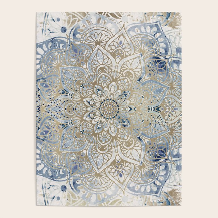 Yoga, Mandala, Blue and Gold Poster Gallery Image 4