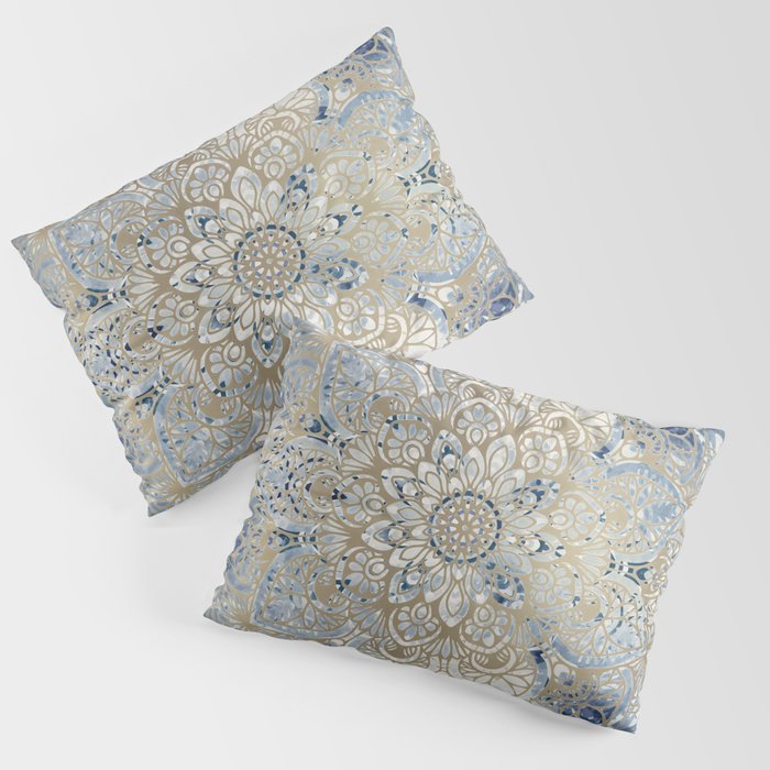 Yoga, Mandala, Blue and Gold Pillow Sham Gallery Image 1
