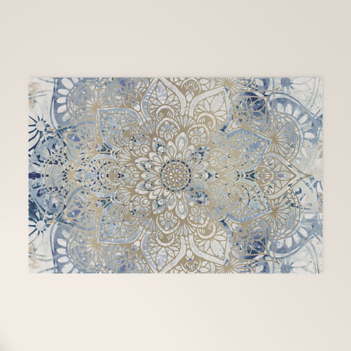 Yoga, Mandala, Blue and Gold Welcome Mat Gallery Image 1