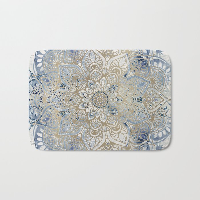 Yoga, Mandala, Blue and Gold Bath Mat Gallery Image 1