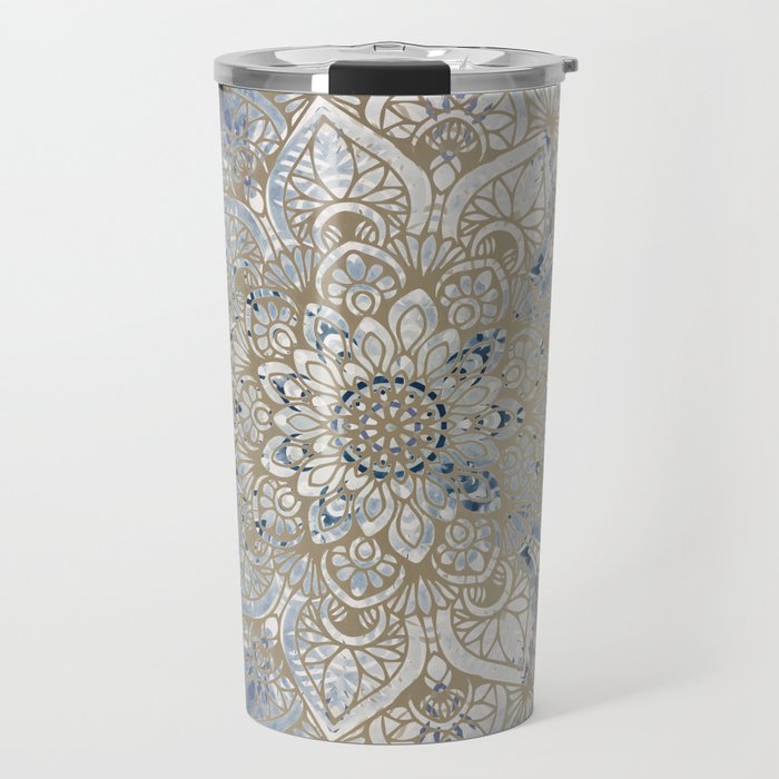 Yoga, Mandala, Blue and Gold Travel Mug Gallery Image 1