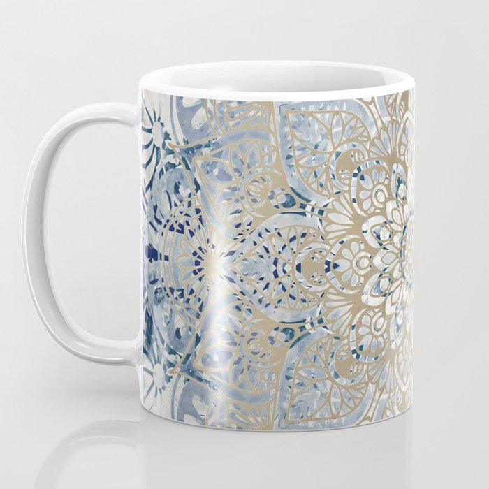 Yoga, Mandala, Blue and Gold Coffee Mug Gallery Image 3