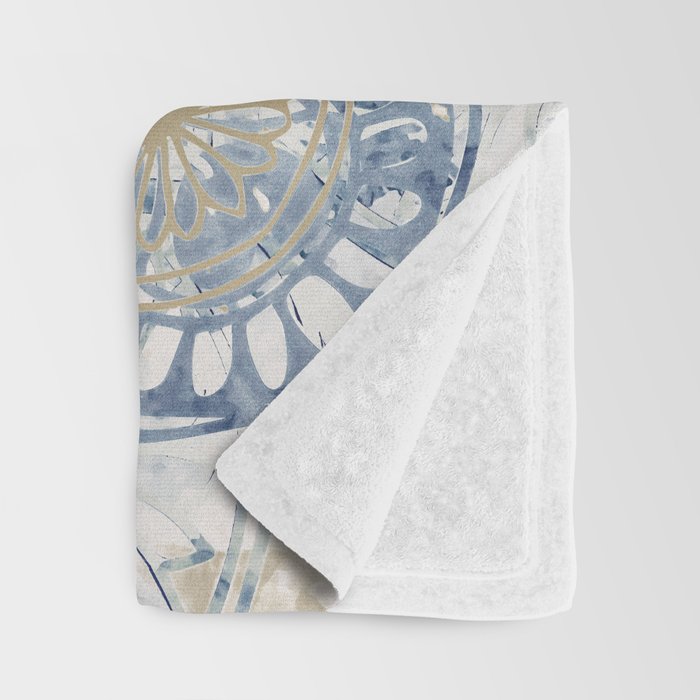 Yoga, Mandala, Blue and Gold Throw Blanket Gallery Image 3