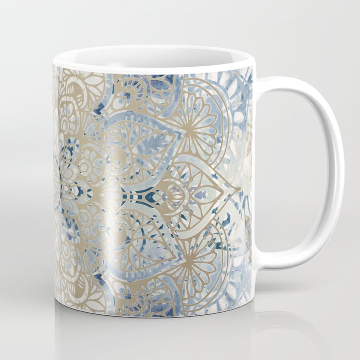 Yoga, Mandala, Blue and Gold Coffee Mug Gallery Image 1
