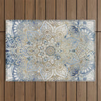 Yoga, Mandala, Blue and Gold Outdoor Rug Gallery Image 1