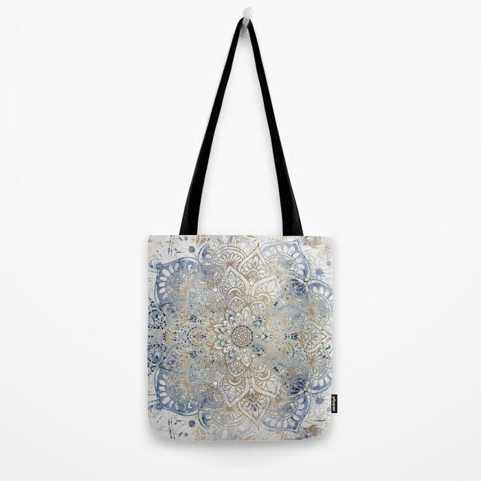 Yoga, Mandala, Blue and Gold Tote Bag Gallery Image 2