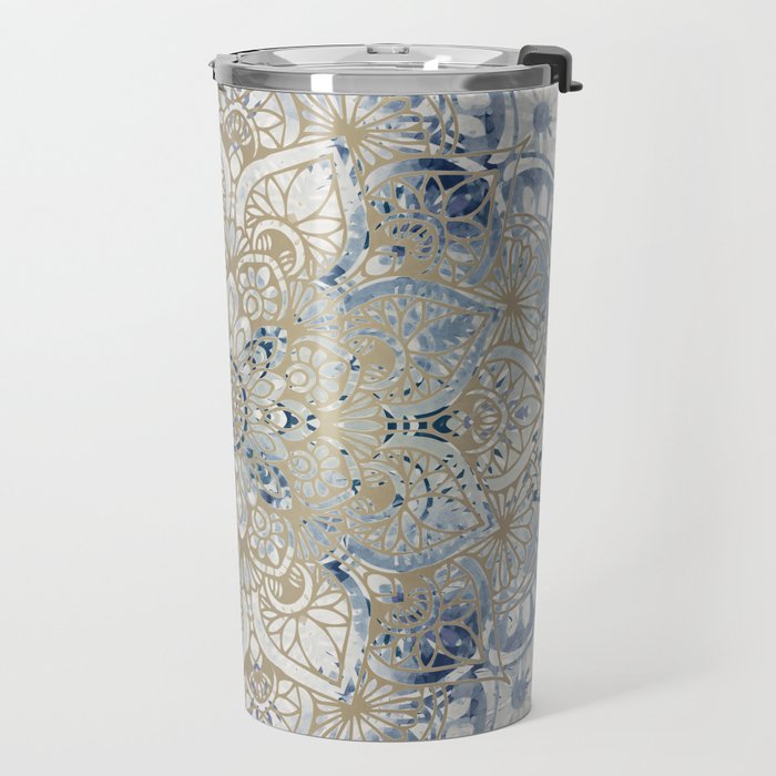 Yoga, Mandala, Blue and Gold Travel Mug Gallery Image 2