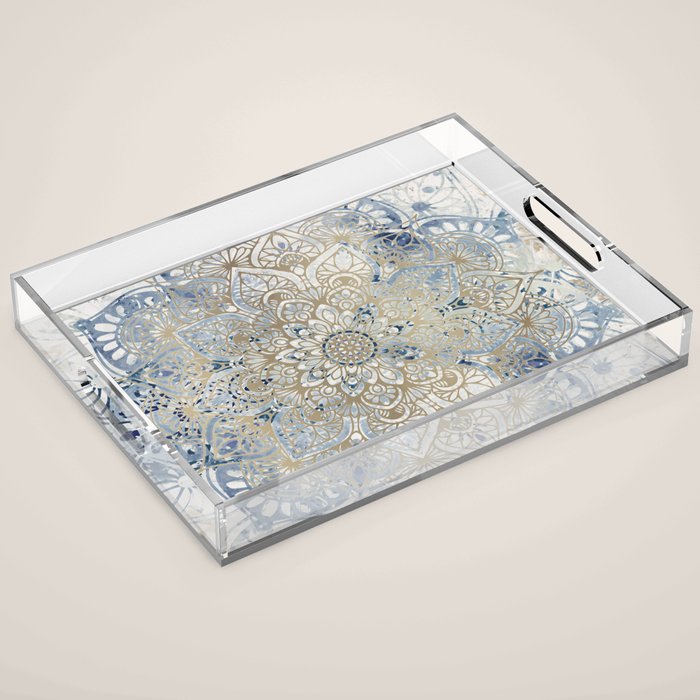 Yoga, Mandala, Blue and Gold Acrylic Tray Gallery Image 1