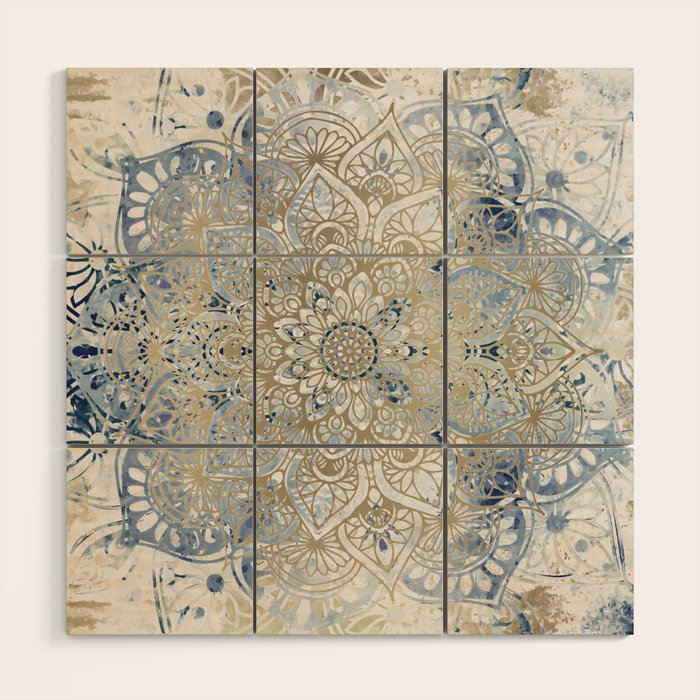 Yoga, Mandala, Blue and Gold Wood Wall Art Gallery Image 1
