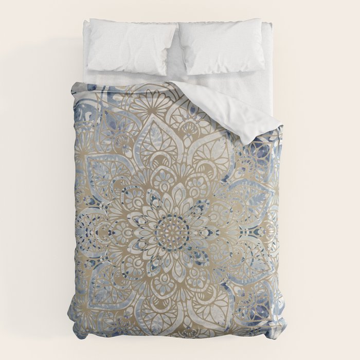 Yoga, Mandala, Blue and Gold Duvet Cover Gallery Image 1