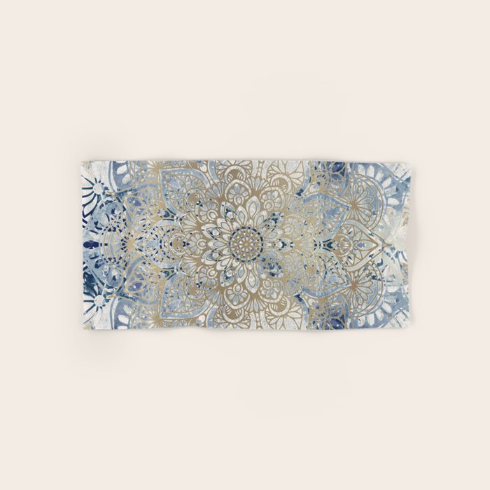 Yoga, Mandala, Blue and Gold Bath Towel Gallery Image 1
