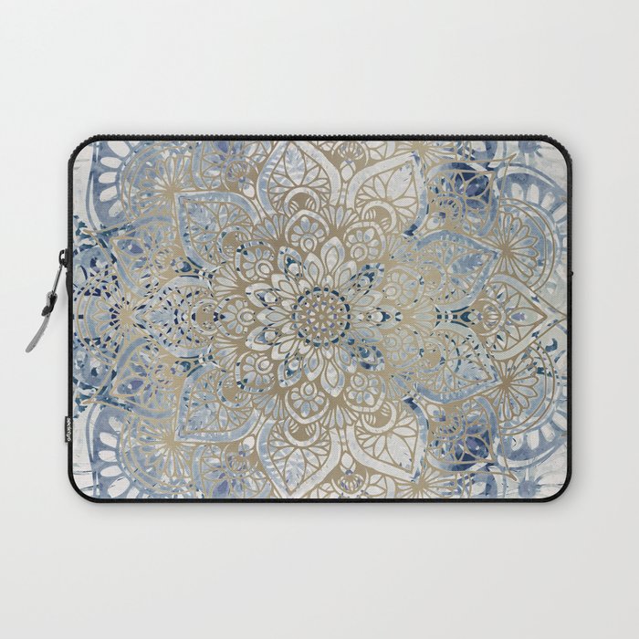 Yoga, Mandala, Blue and Gold Laptop Sleeve Gallery Image 1