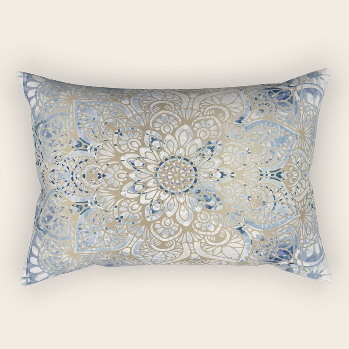 Yoga, Mandala, Blue and Gold Rectangular Pillow Gallery Image 1