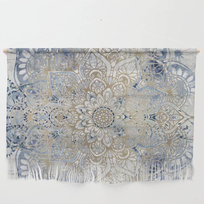 Yoga, Mandala, Blue and Gold Wall Hanging Gallery Image 1