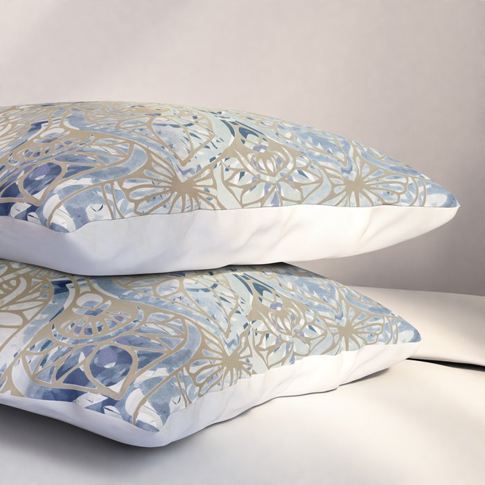 Yoga, Mandala, Blue and Gold Pillow Sham Gallery Image 3