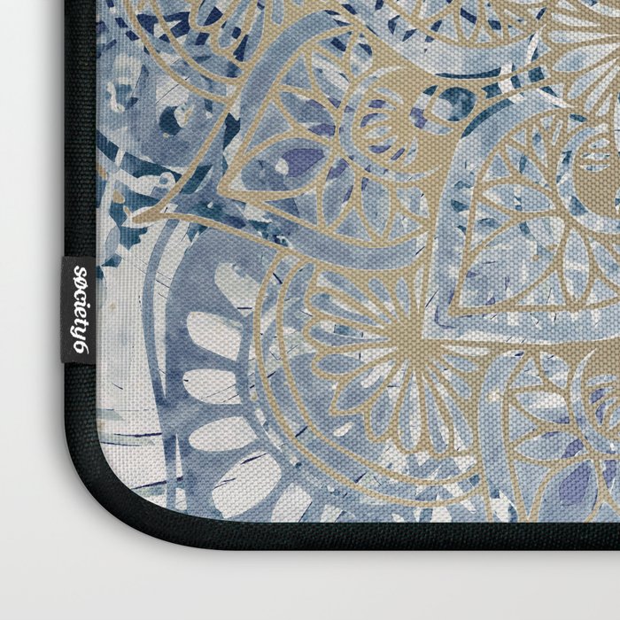 Yoga, Mandala, Blue and Gold Laptop Sleeve Gallery Image 3