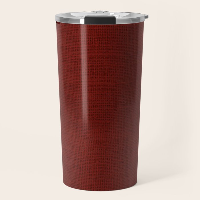 Dark Red Christmas Burlap Cloth Travel Mug Gallery Image 1