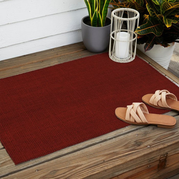 Dark Red Christmas Burlap Cloth Outdoor Rug Gallery Image 2